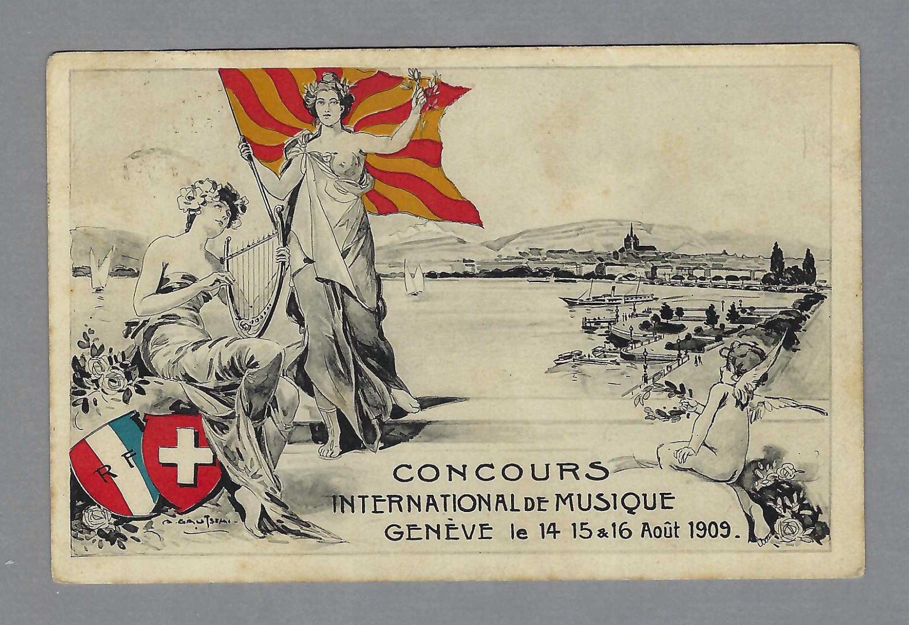 Cartoline postali: 1909, GENÈVE, CONCOURS INT. DE MUSIQUE – Usato da Pura venduto da ulisse1957