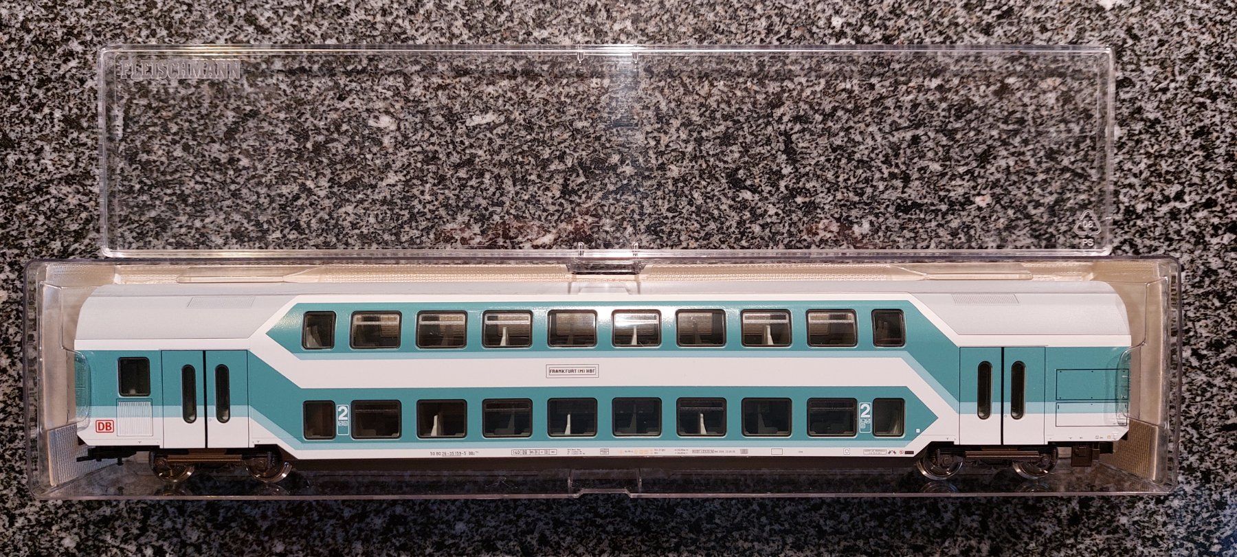 Fleischmann Modellini di ferrovie: Fleischmann 5125 K - 2. Kl. Doppelstockwagen der DB - "1" – Nuovo e nell'imballaggio originale da Rotkreuz venduto da MOBAHN-1zu87 1