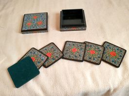 Edle Vintage Glasuntersetzer mit Box, handbemalt!