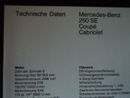 Prospekt Tech Daten Mercedes-Benz 250SE 1960er