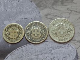 3 pièces : 5 cts -10 cts - 20 cts 1850 - billon