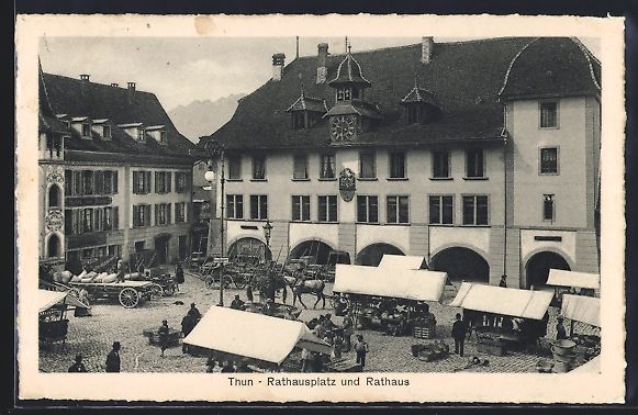 Cartoline postali: Thun, Rathausplatz und Rathaus mit Markt – Usato da Berlin venduto da bartko-reher