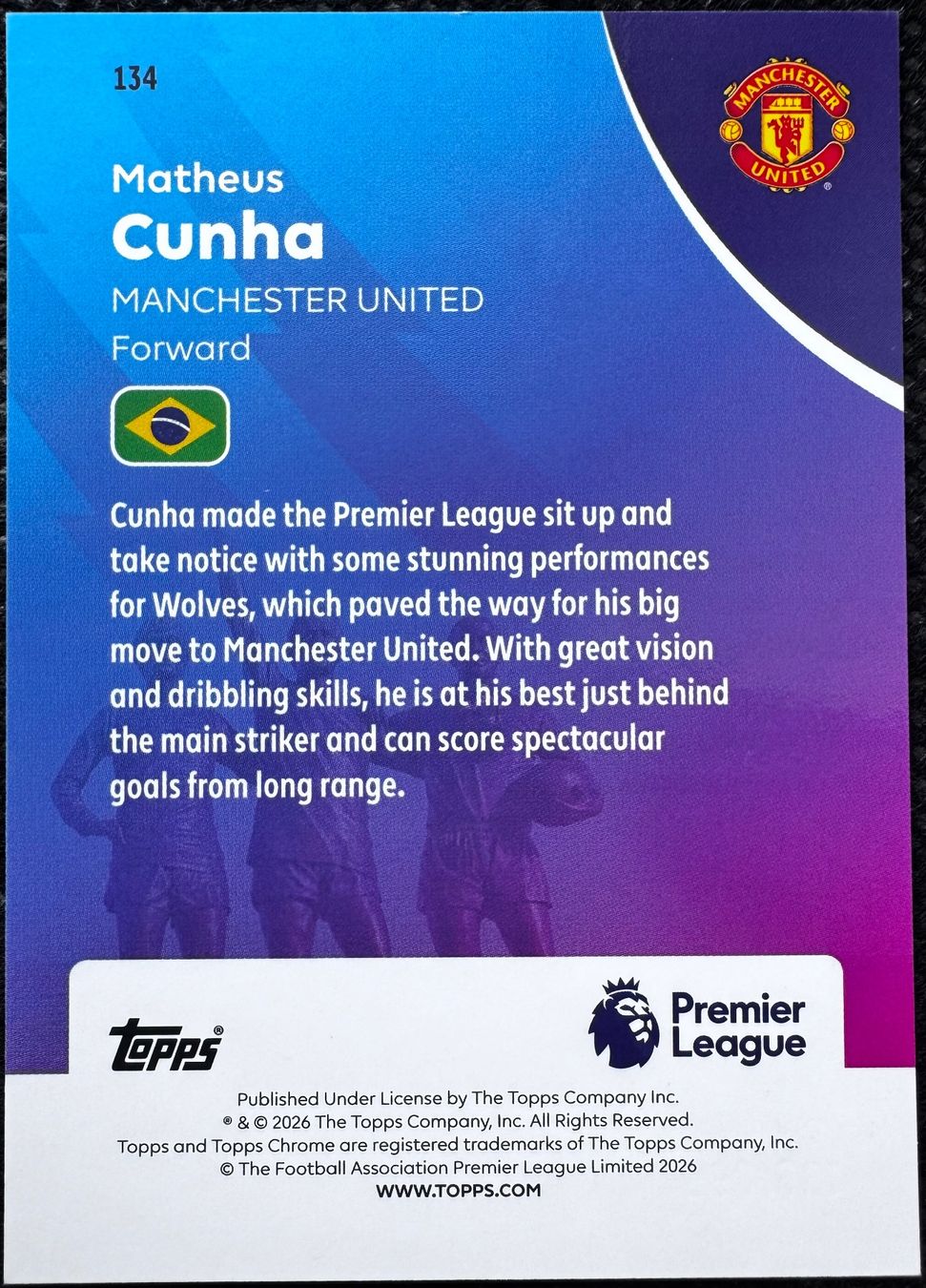 Topps Carte collezionabili: 2025-26 Topps Chrome EPL Matheus Cunha /299 – Usato da Reconvilier venduto da Cardito 1