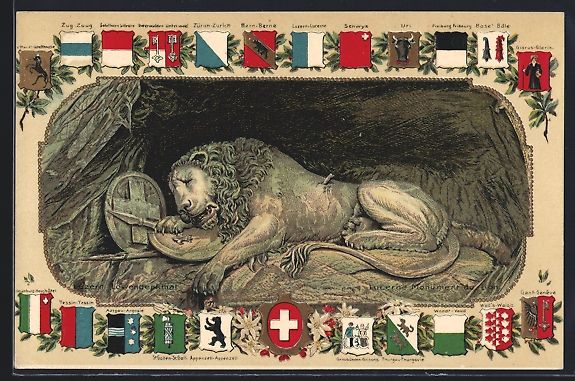 Cartoline postali: AK Luzern, Löwen-Denkmal, Kantonswappen – Usato da Berlin venduto da bartko-reher