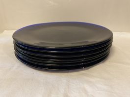 7x Speiseteller kobaltblau Teller Glasteller Vintage Deko