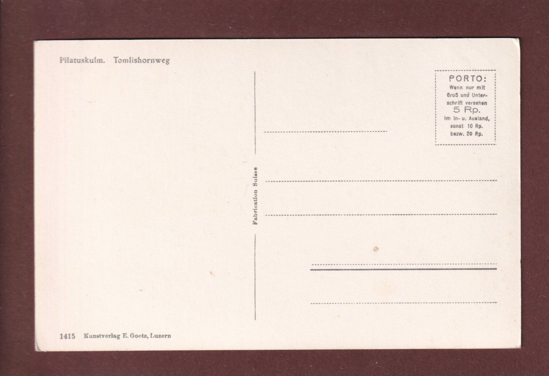 Cartoline postali: PILATUS-KULM - Tomlishornweg – Usato da Pully venduto da nicecards 1