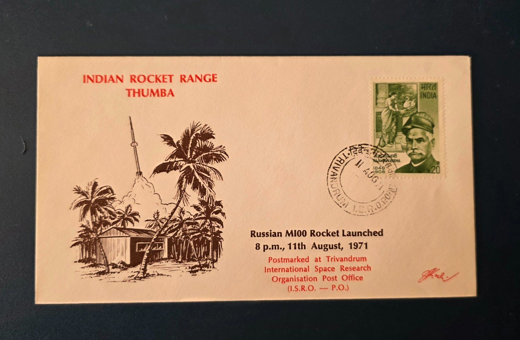 Tutti i francobolli: Start INDIAN ROCKET RANGE THUMBA Russian M100 Rocket 11.8.71 – Usato da Volketswil venduto da Spacepanda