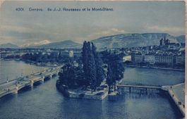 GENÈVE - Ile J.-J. Rousseau et le Mont-Blanc