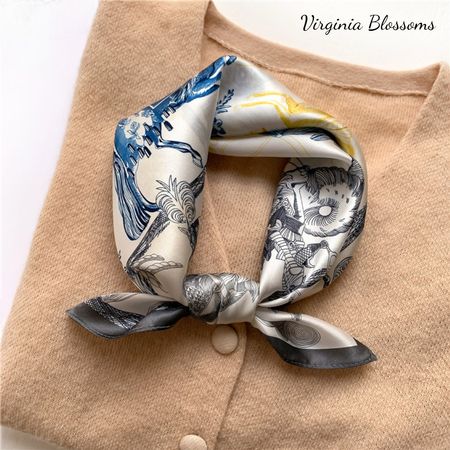 New 53cm 100% Silk Scarf White Abstract Pegasus Multicolor