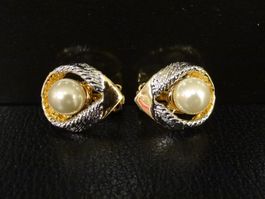 Vintage Ohrclips Clips Ohrschmuck Perle Gold 70er 80er Jahre