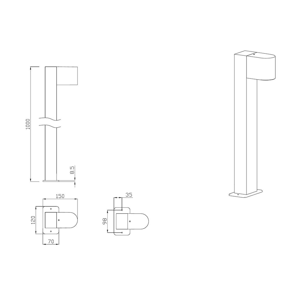 Lampade: Aussen Wegeleuchte, IP44, 100 cm Höhe – Nuovo (secondo la descrizione) da Kreuzlingen venduto da Smart-Light 6