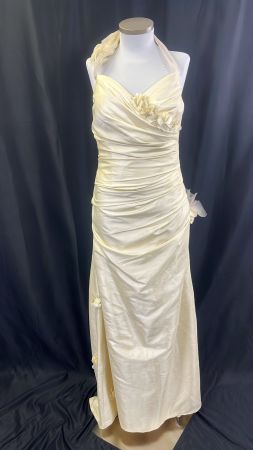 Abendkleid lang creme mit Blumenapplikationen Grösse 36/ NEU