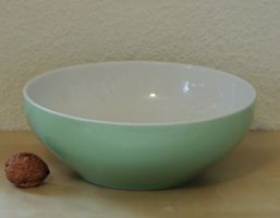 Saladier en porcelaine, vert et blanc, Rössler, années 50-60