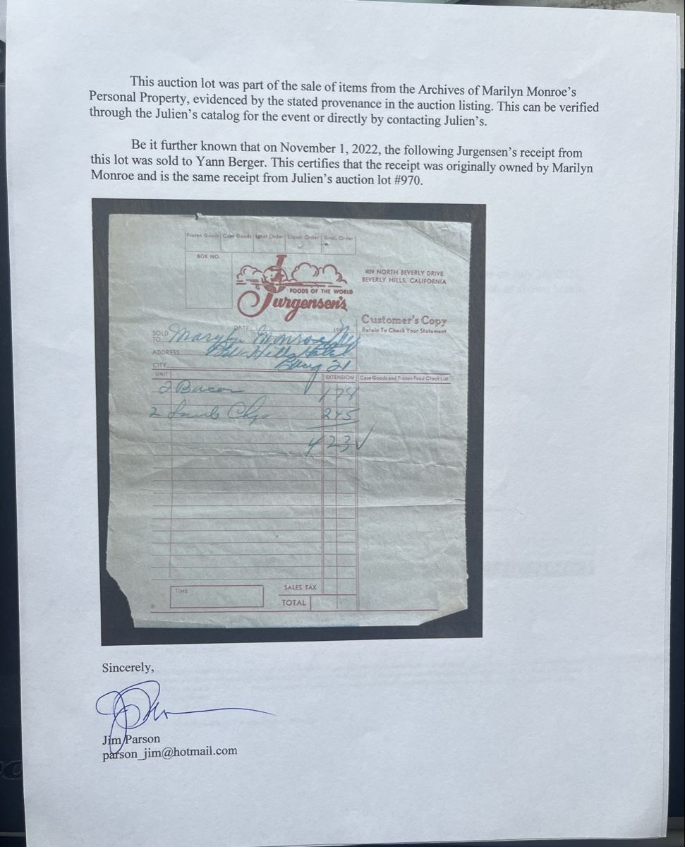 Dokumente: RAR!!!! ORIGINAL MARILYN MONROE RECHNUNG – Gebraucht aus Münchenstein von tschepo64 3