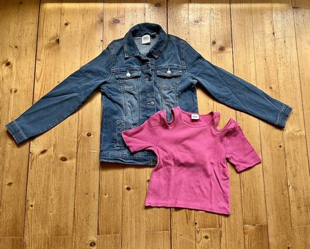 Veste en jeans et petit haut t.146