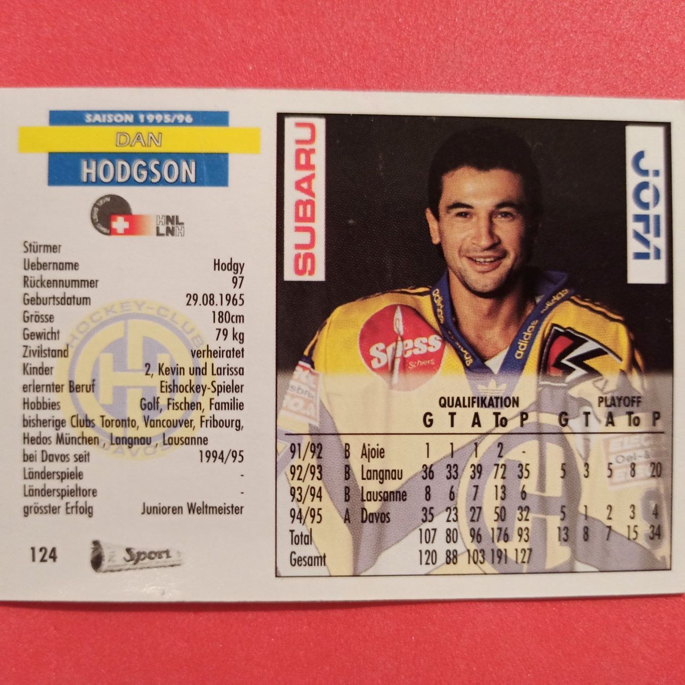 Carte collezionabili: Dan Hodgson - HCD - 1995/96 – Usato da Dübendorf venduto da kb86_MOVIE 1