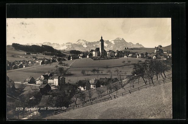 Cartoline postali: Speicher, Ortsansicht mit Säntiskette – Usato da Berlin venduto da bartko-reher