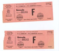 Fussball Ticket F.C. Zürich - F.C. Santos 15.06.1968