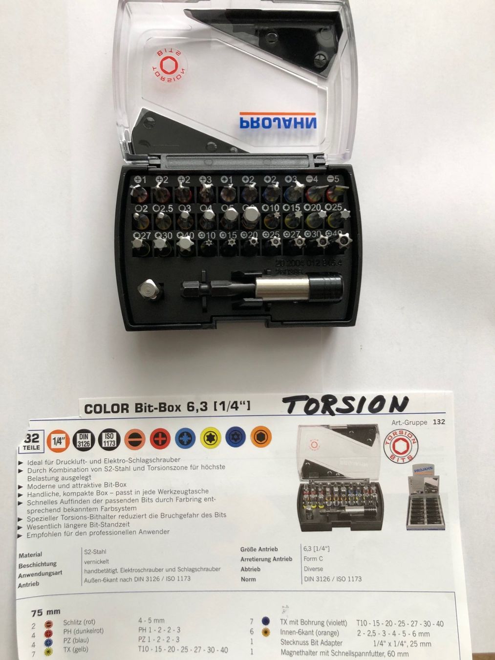 Alle Werkzeuge: Bit-Box Color  1/4" TORSION PROJAHN 1/4" 32-tlg. – Neu und originalverpackt aus Wagen von Aloeveragold