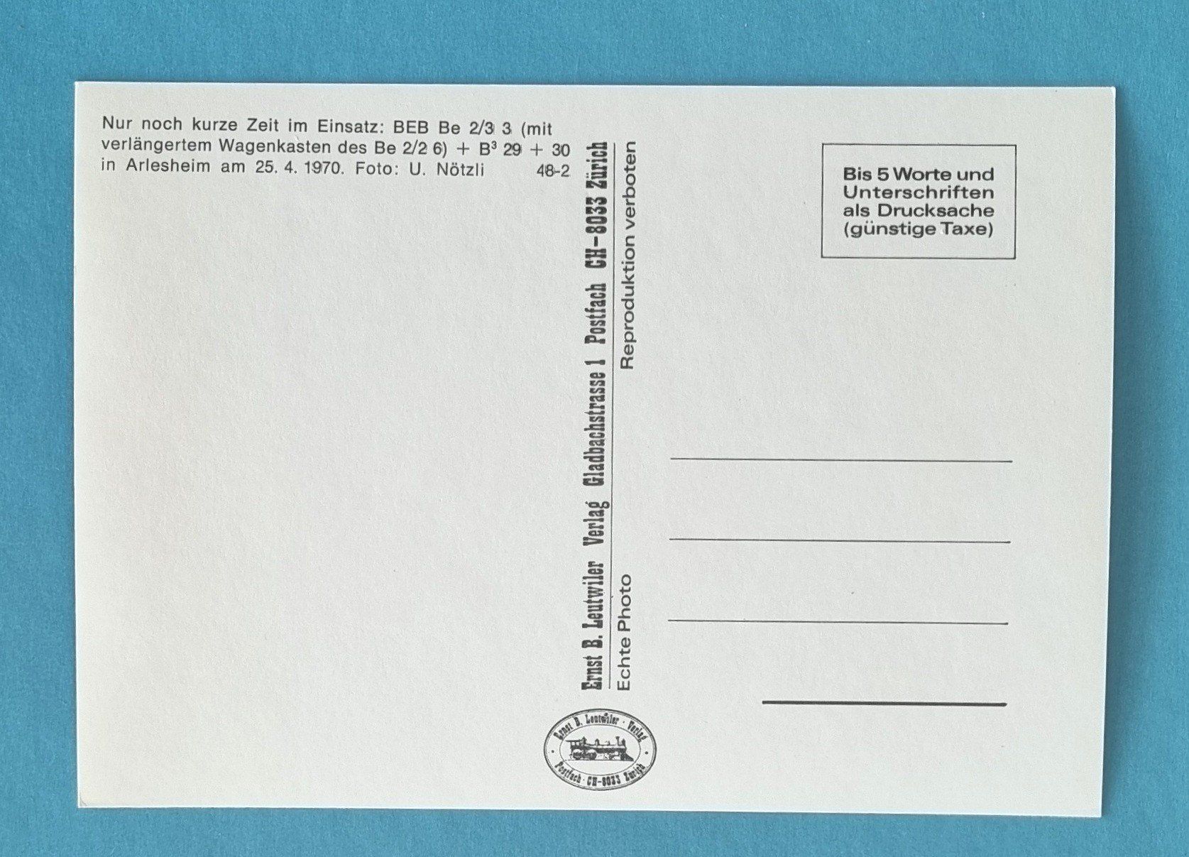 Cartoline postali: Arlesheim - Birsek-Bahn - BEB - 1970 – Usato da Rothrist venduto da RROENK 1