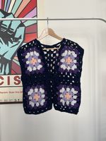 Crocheted Vest Navy Purple White Grey
