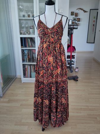Maxikleid, Gr. M, rot-orange gemustert, Boho Look