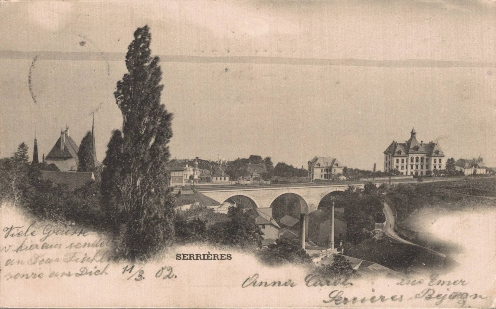 Ansichtskarten: Antike Ansichtskarte Serrières NE, mit Stempel 1902 – Gebraucht aus Luzern von Kartenansicht
