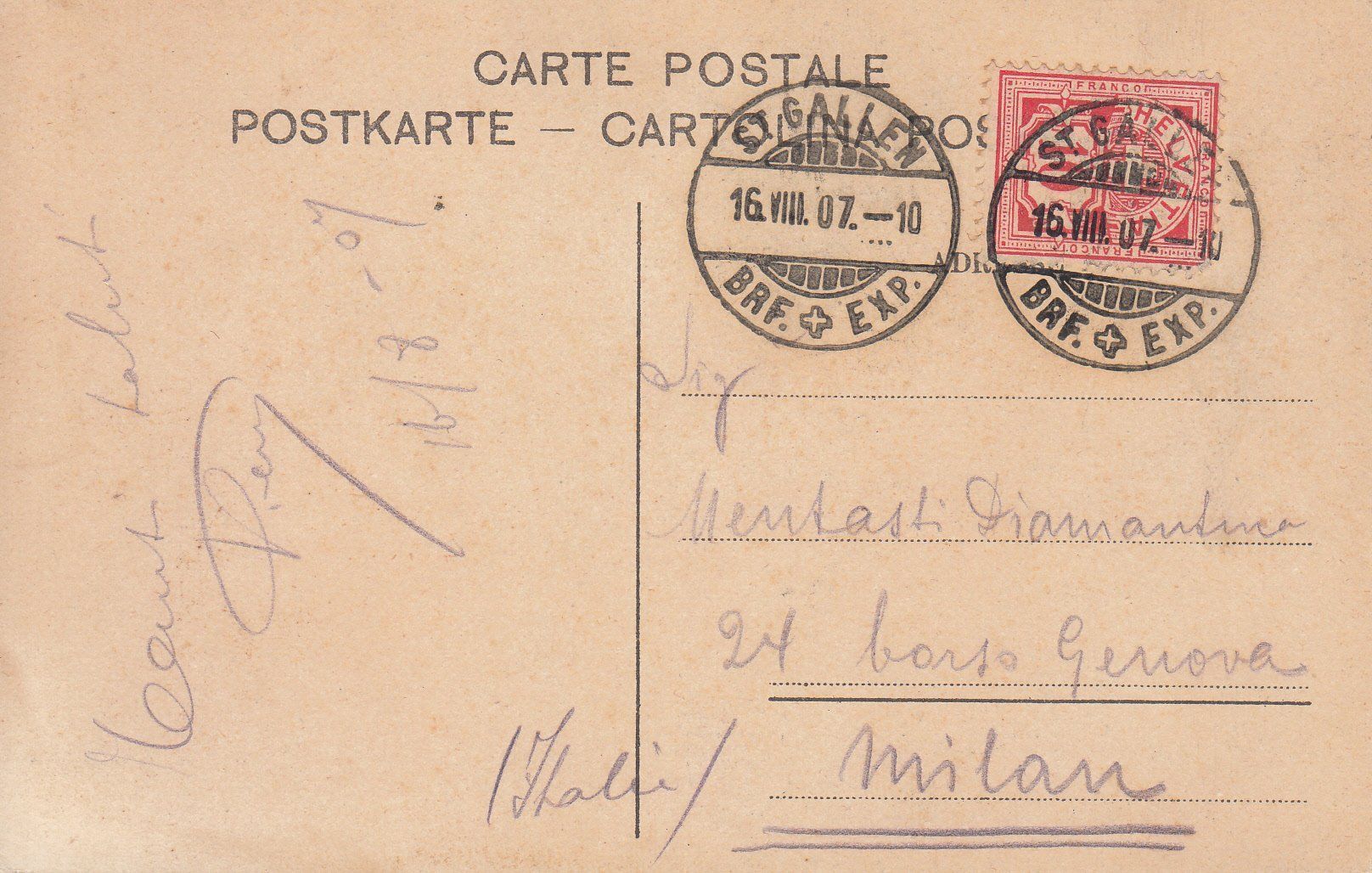 Cartoline postali: Zürich 1907 – Usato da Bürglen TG venduto da StampGraf 1