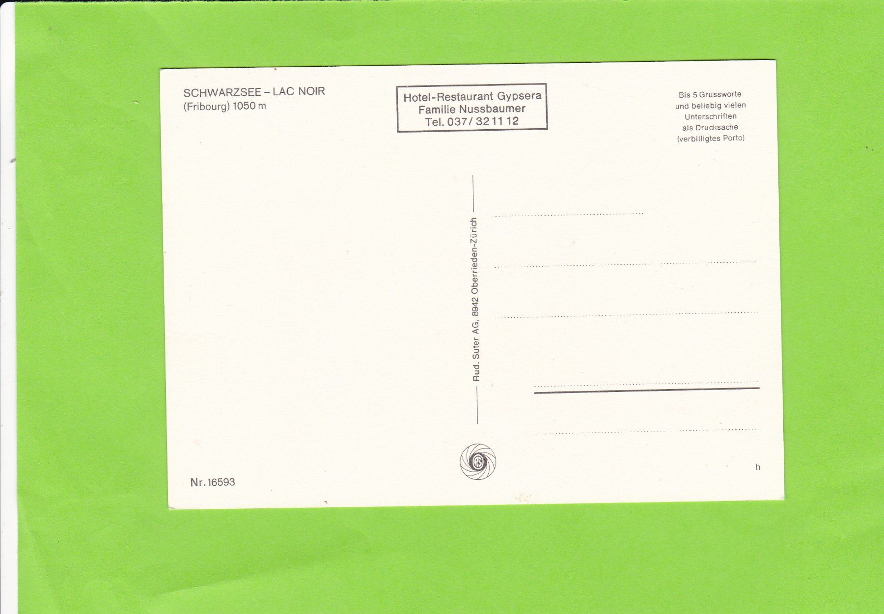 Cartoline postali: Schwarzsee-Lac Noir – Usato da St. Peterzell venduto da neckertal 1