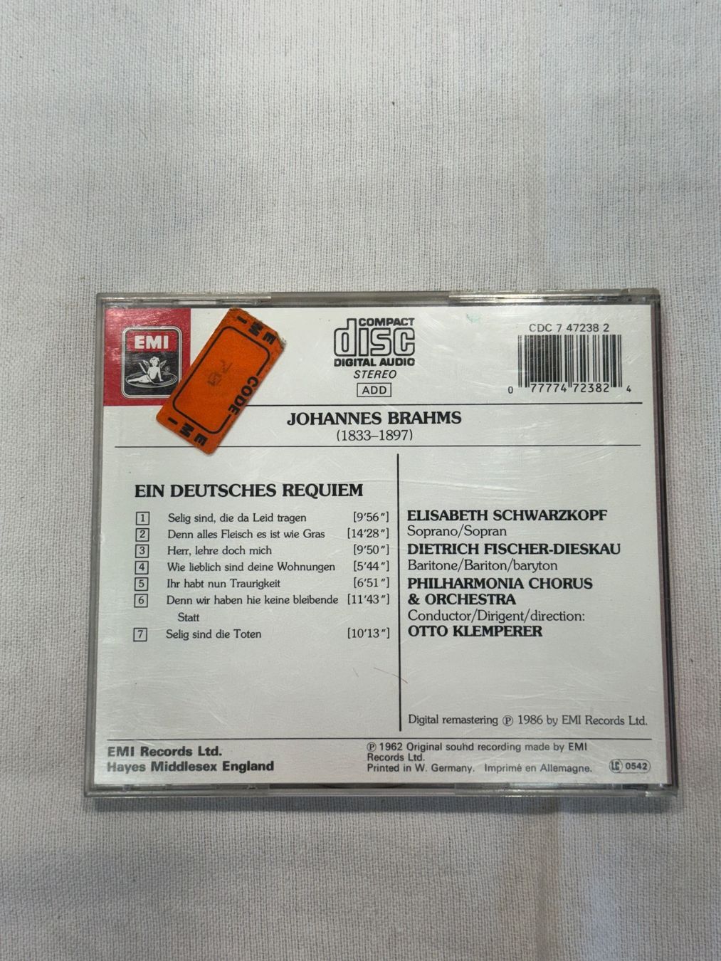 CDs: CD Brahms Ein deutsches Requiem Klemperer occasion – Gebraucht aus La Chaux-de-Fonds von Marteaux 1