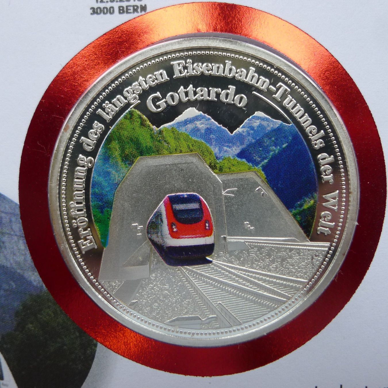 Medaillen: 2016, Numisbrief "Gottardo 2016" mit farbiger Gedenkmedaille – Gebraucht aus Sursee von Luzernerraute 1
