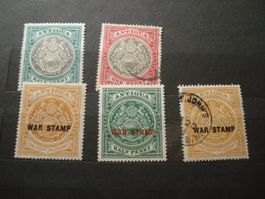 Lot alte Marken Antigua, */o, mit Üdruck War Stamp