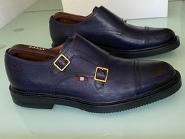 BALLY Uilder Web Logo Dopple Monks Navy Leder Schuh 44 NEUE