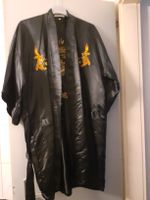 Kimono Morgenmantel schwarz mit Drachenstickerei 100 Silk