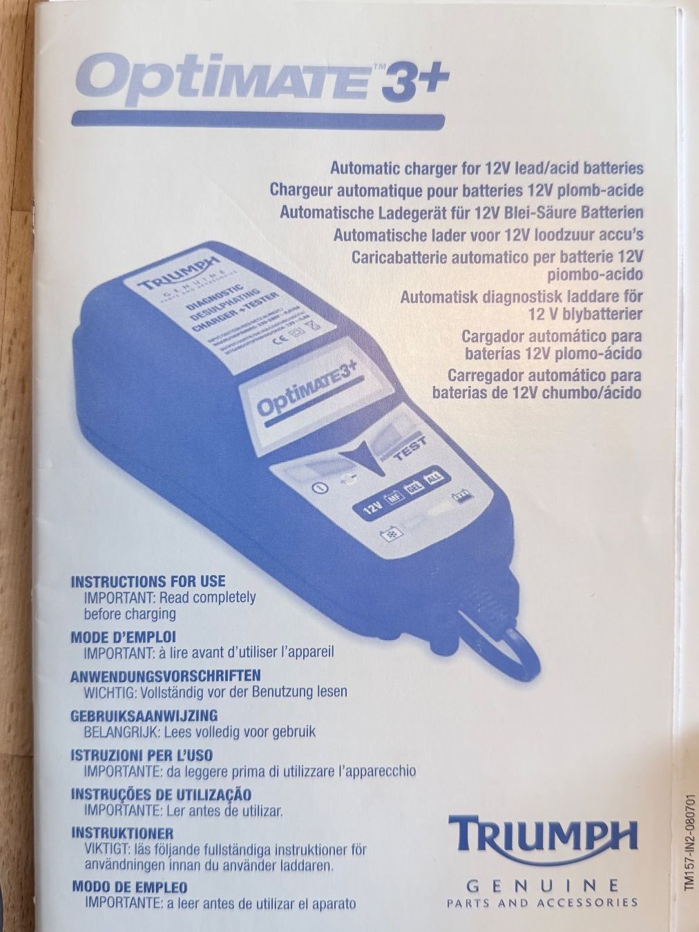 Caricabatterie: Triumph "Optimate 3+" Charger,Tester, Diagnostic,Desulph 12V – Usato da Savosa venduto da Accipe_Oblatam 3