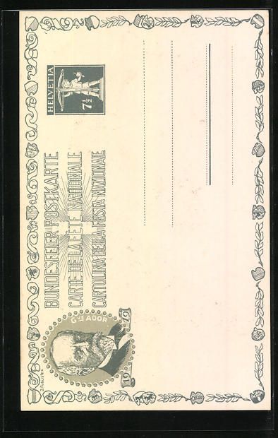 Cartoline postali: Schweizer Bundesfeier 1919, Portrait von – Usato da Berlin venduto da bartko-reher 1