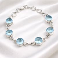 Blautopas Armband Sterling Silber 925 Tennisarmband 17-20 cm