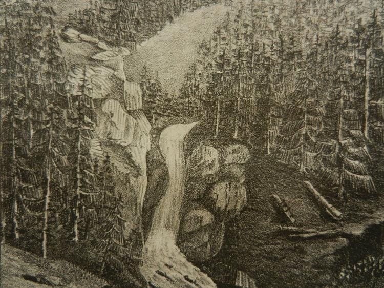 Stiche: Chûte de Groslaui Lithographie – Gebraucht aus Risch von Antikfee 6
