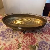 Früchteschale aus Messing, mit Glas Einsatz. Top Zustan