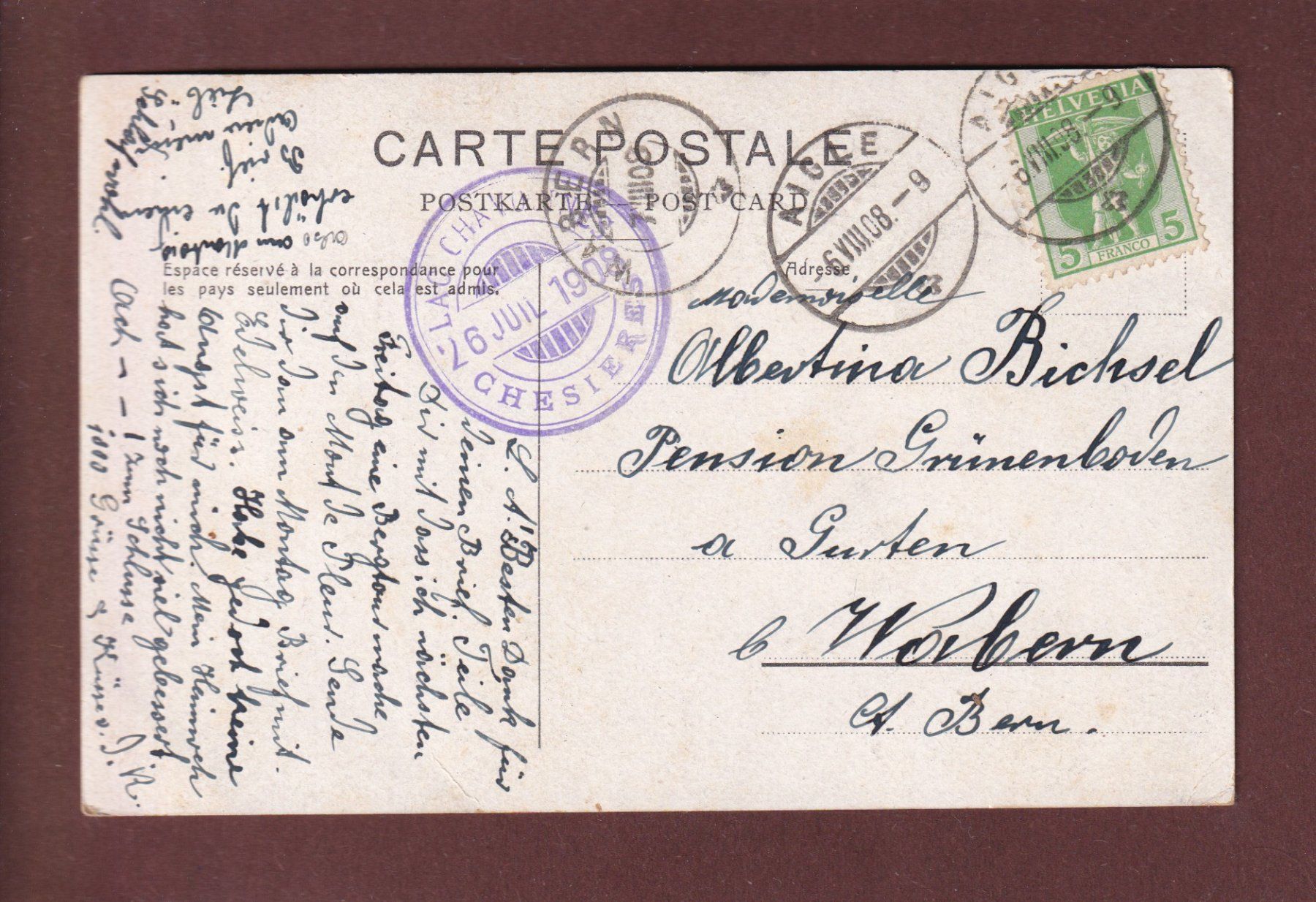 Cartoline postali: LAC DES CHAVONNES - 1908 – Usato da Pully venduto da nicecards 1