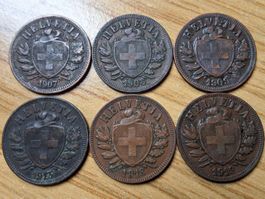 Lot 2 Rappen 1907/19 - Lot 6 Stück!