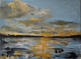 Lumière dorée sur le lac 50×70 cm fait à la main