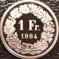 1 Franken Schweiz 1984 pp / aus Münzsatz/in einer Münzkapsel
