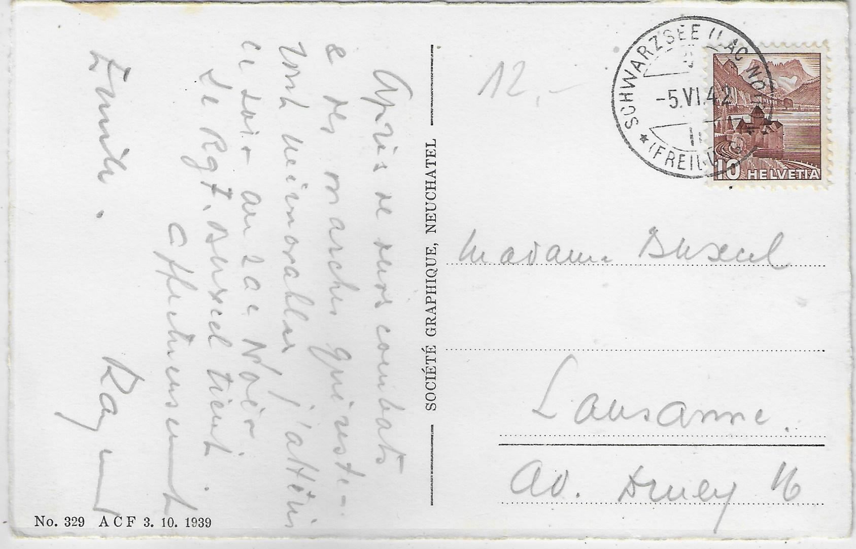 Cartoline postali: Lac Noir - Schwarzsee mit Schwäne – Usato da Ettingen venduto da Kartenplanet 1