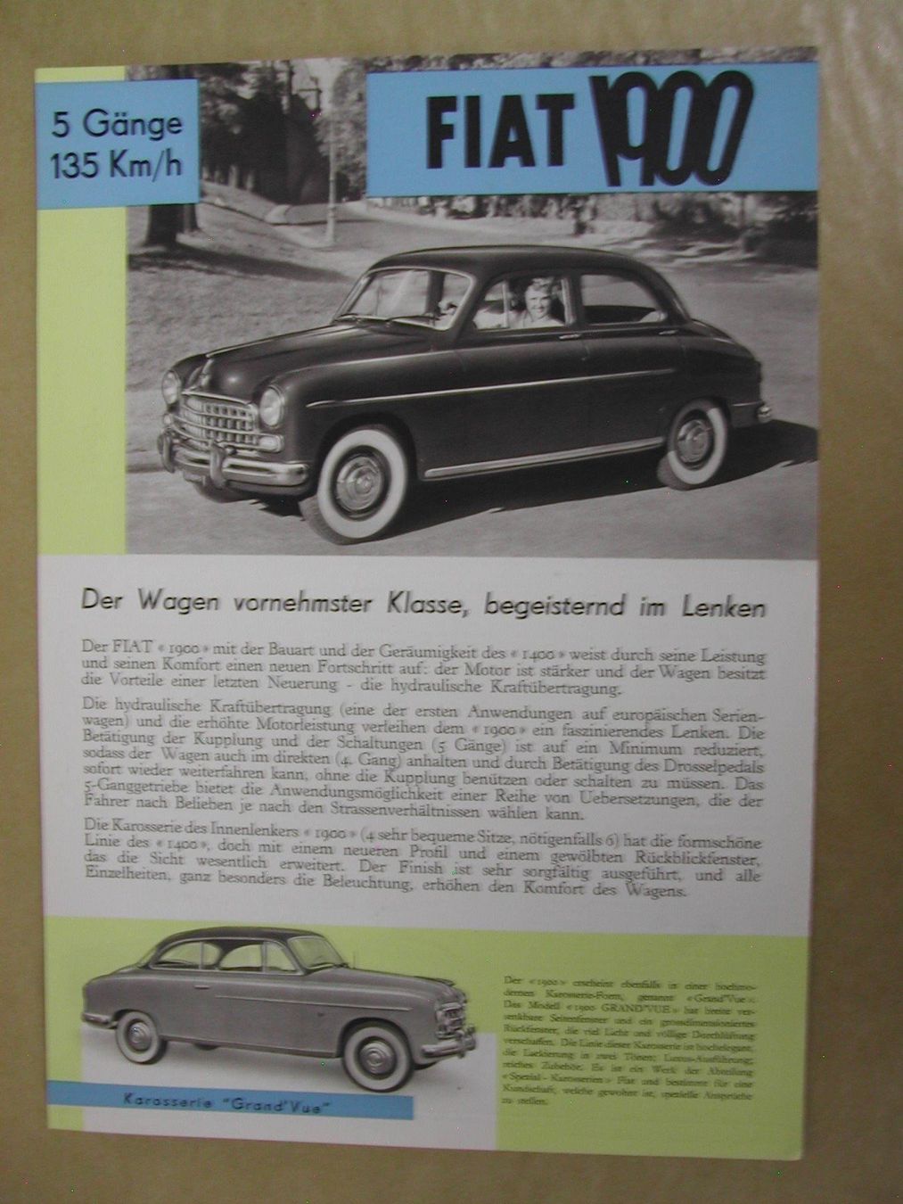 Fiat Documenti: Fiat 1900 ( Oldtimer ), Prospekt – Usato da Boswil venduto da pavo1
