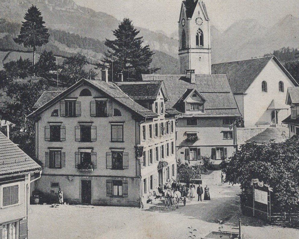 Cartoline postali: Nesslau - Dorfplatz   1907  belebt – Usato da Aarau venduto da kufi44 1