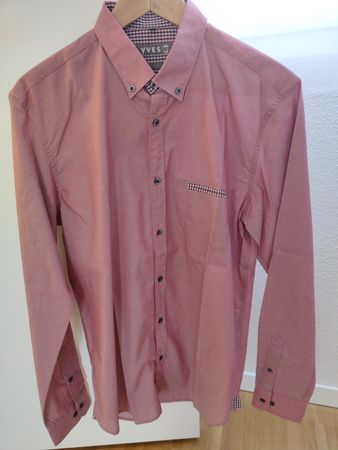 Herrenhemd YvesS Grösse M Rosa Langarm Karo Innenfutter