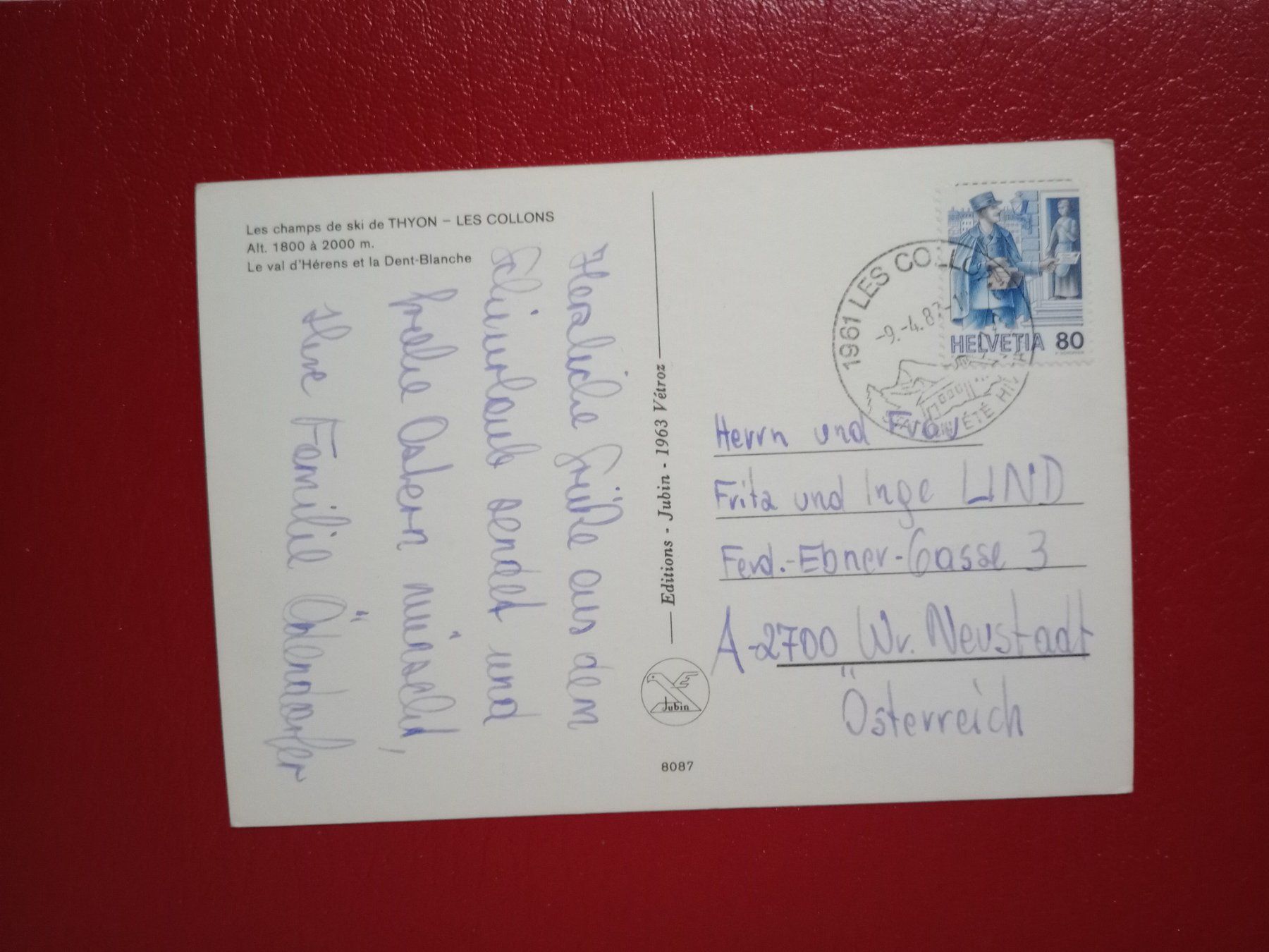 Cartoline postali: AK Wallis Skigebiet Thyon-Les Collons 1987 – Usato da Küttigen venduto da Melisch1000 1