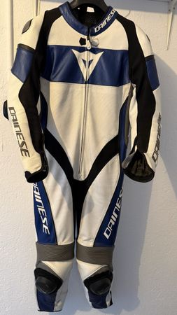 Dainese Motorrad Lederkombi, weiss-blau, 170cm, 55-60kg