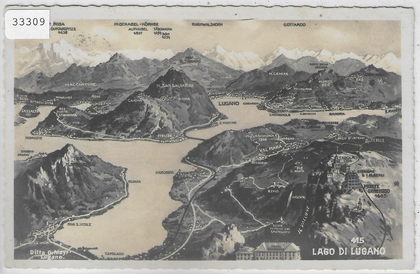 Cartoline postali: Lago di Lugano - Panorama Relief – Usato da Ettingen venduto da Kartenplanet